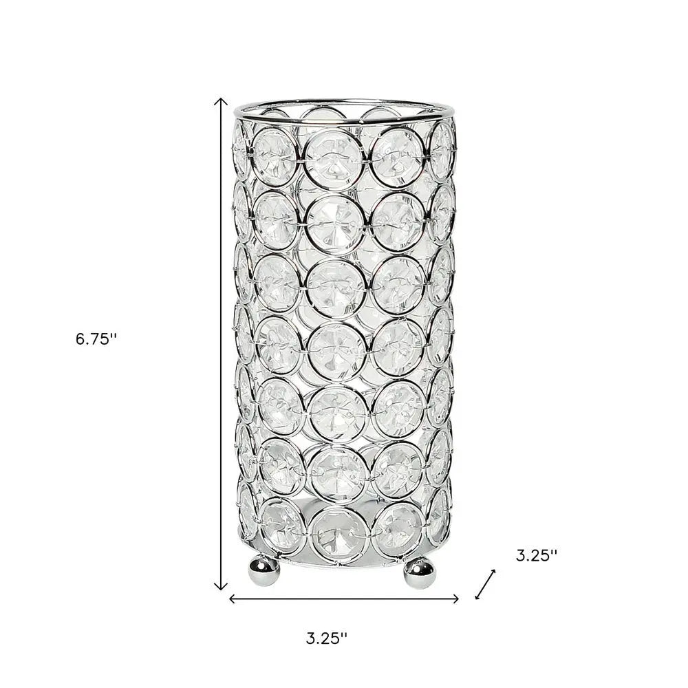 7" Silver And Clear Faux Crystal And Metal Cylinder Table Vase - NOBLE HOME INTERIORS