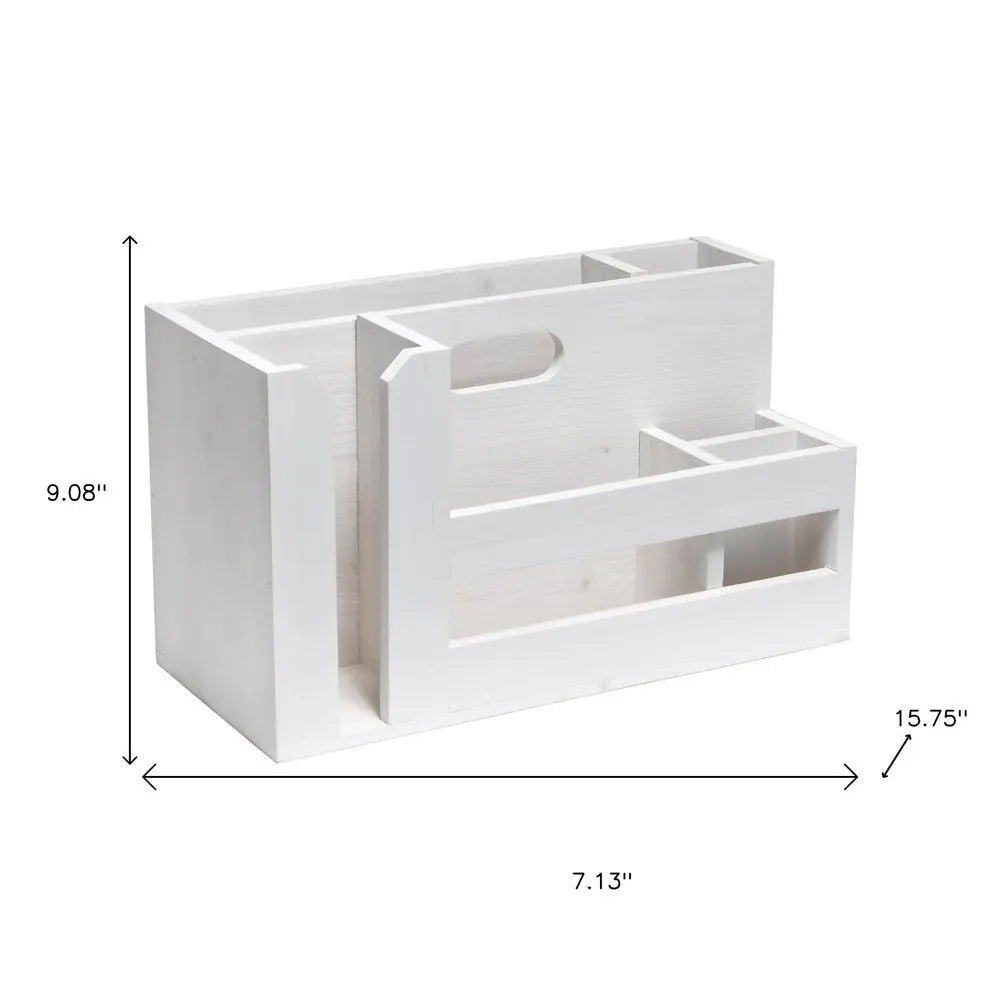 7" White Wood Desk Organizer - NOBLE HOME INTERIORS