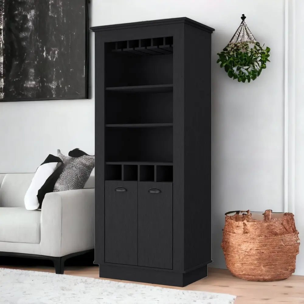 70" Black Bar Cabinet With Wine Storage - NOBLE HOME INTERIORS