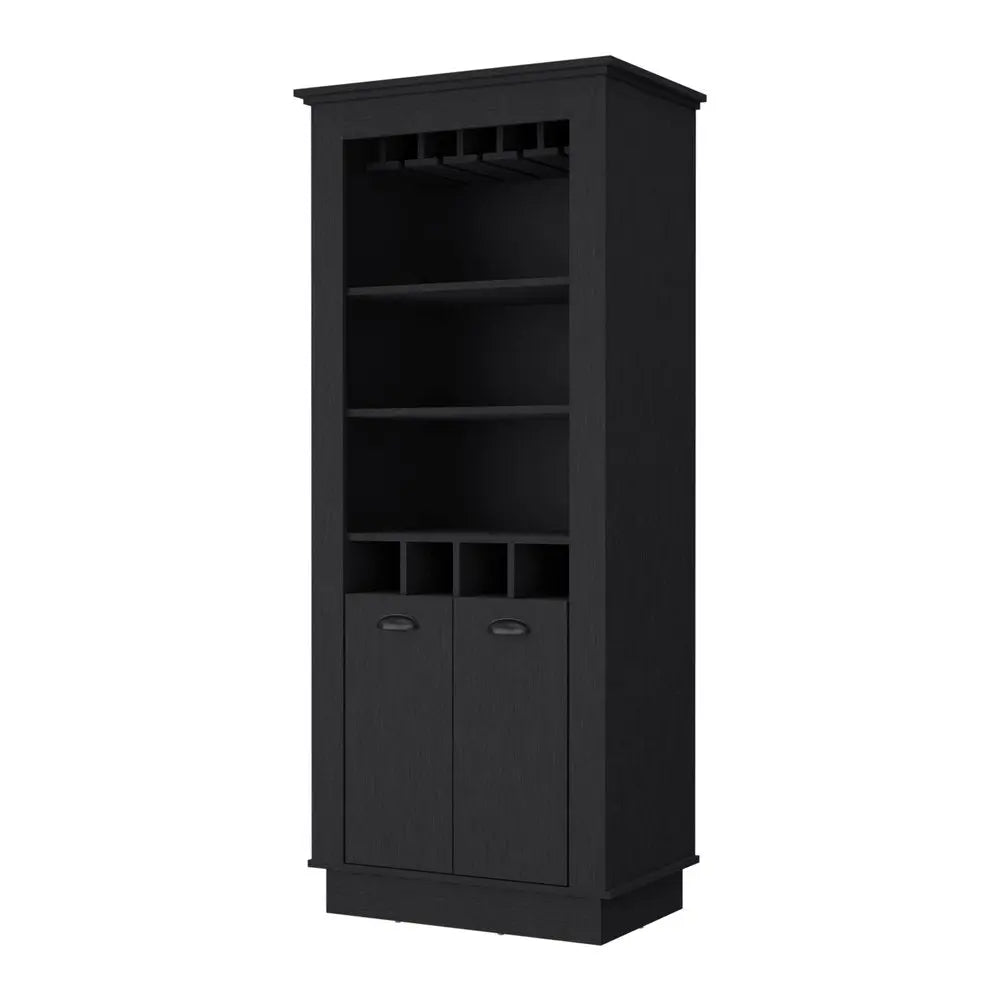 70" Black Bar Cabinet With Wine Storage - NOBLE HOME INTERIORS