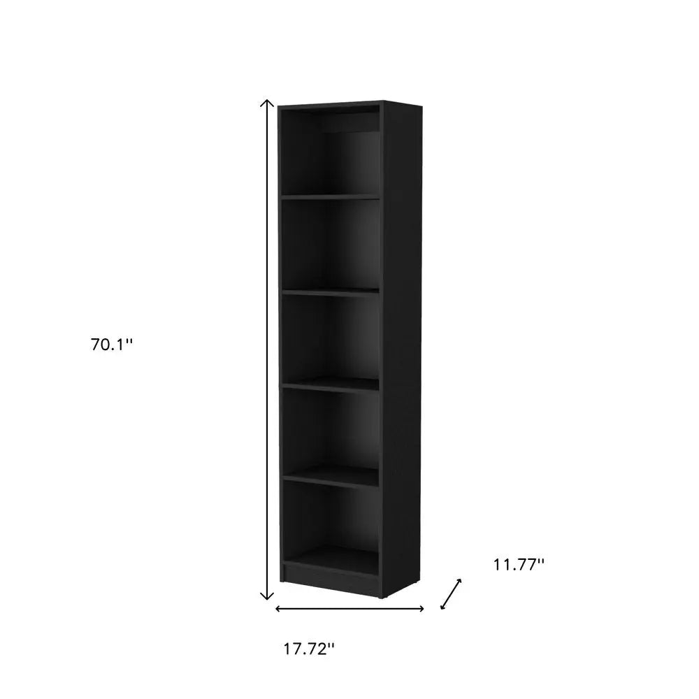 70" Black Wood Five Tier Bookcase - NOBLE HOME INTERIORS