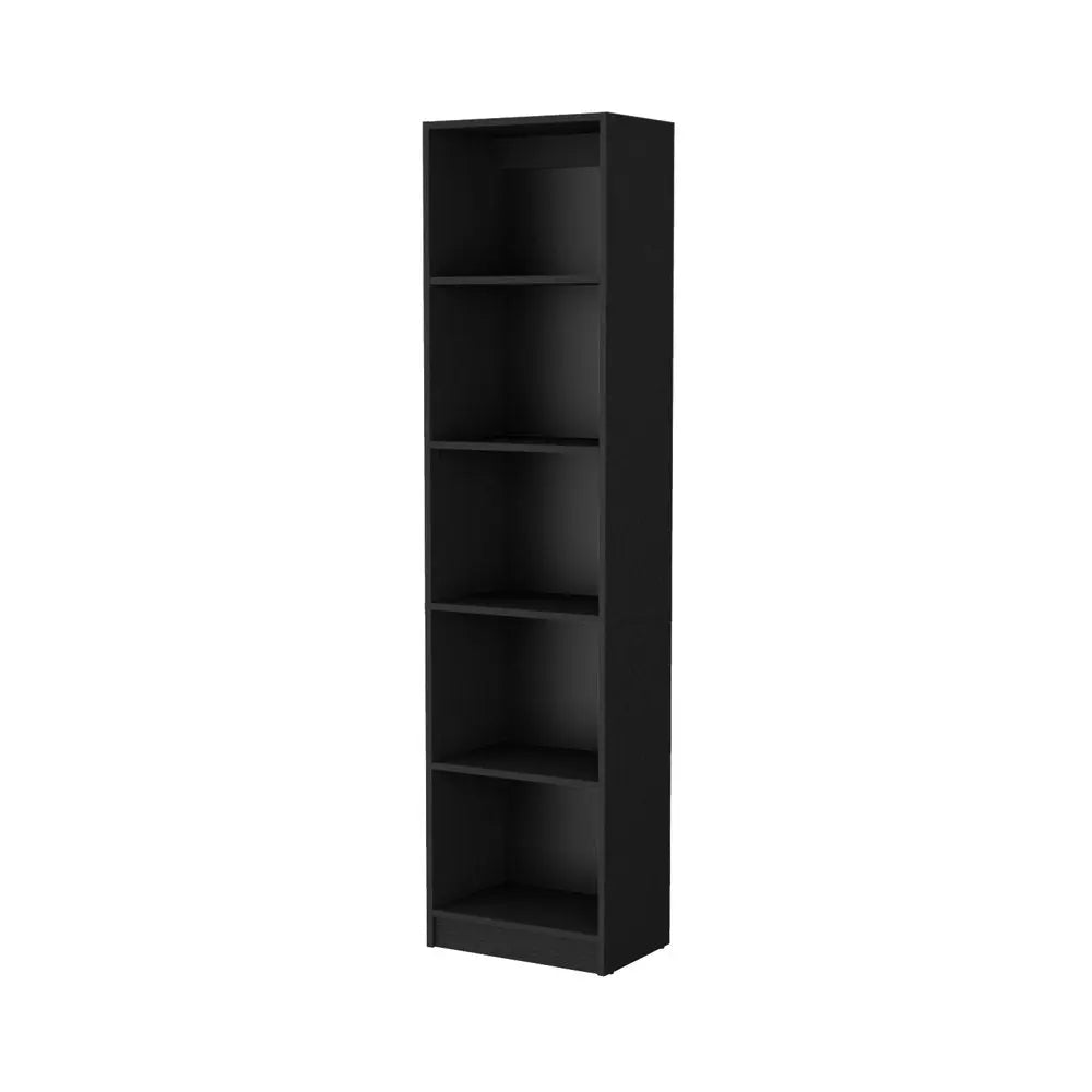 70" Black Wood Five Tier Bookcase - NOBLE HOME INTERIORS