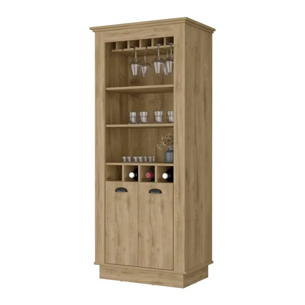 70" Brown Bar Cabinet With Wine Storage - NOBLE HOME INTERIORS