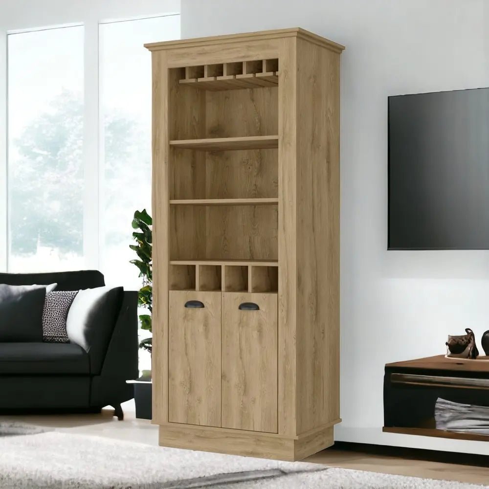 70" Brown Bar Cabinet With Wine Storage - NOBLE HOME INTERIORS
