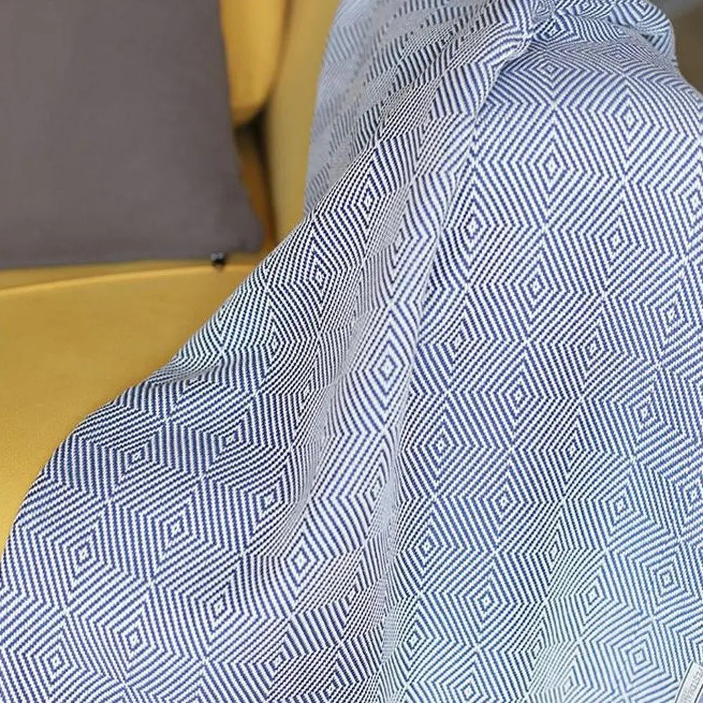 70" Geometric Handwoven Throw Blankets In Blue - NOBLE HOME INTERIORS