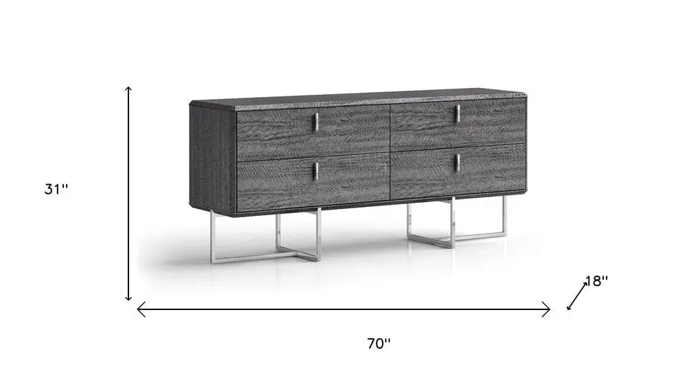 70" Gray Wood Four Drawer Double Dresser - NOBLE HOME INTERIORS