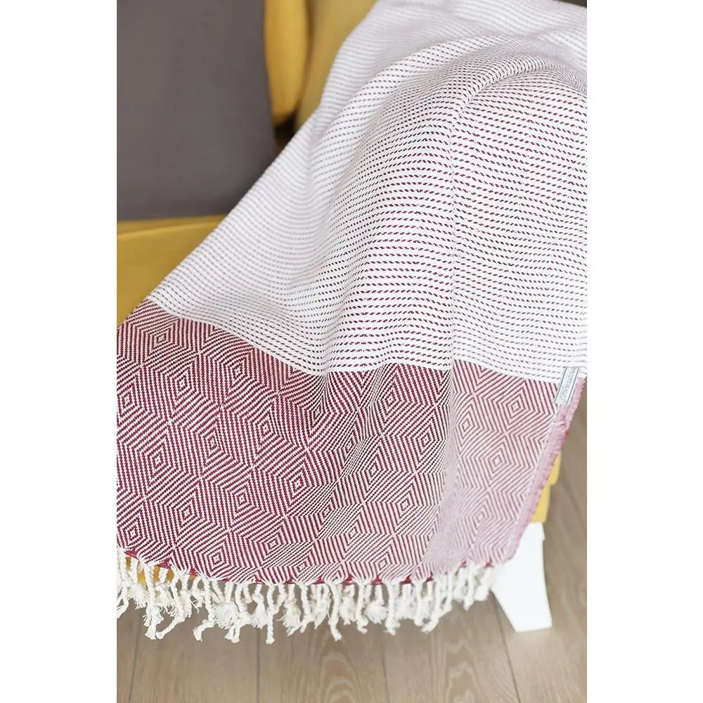70" Turkish Cotton Handwoven Throw Blankets In Red - NOBLE HOME INTERIORS