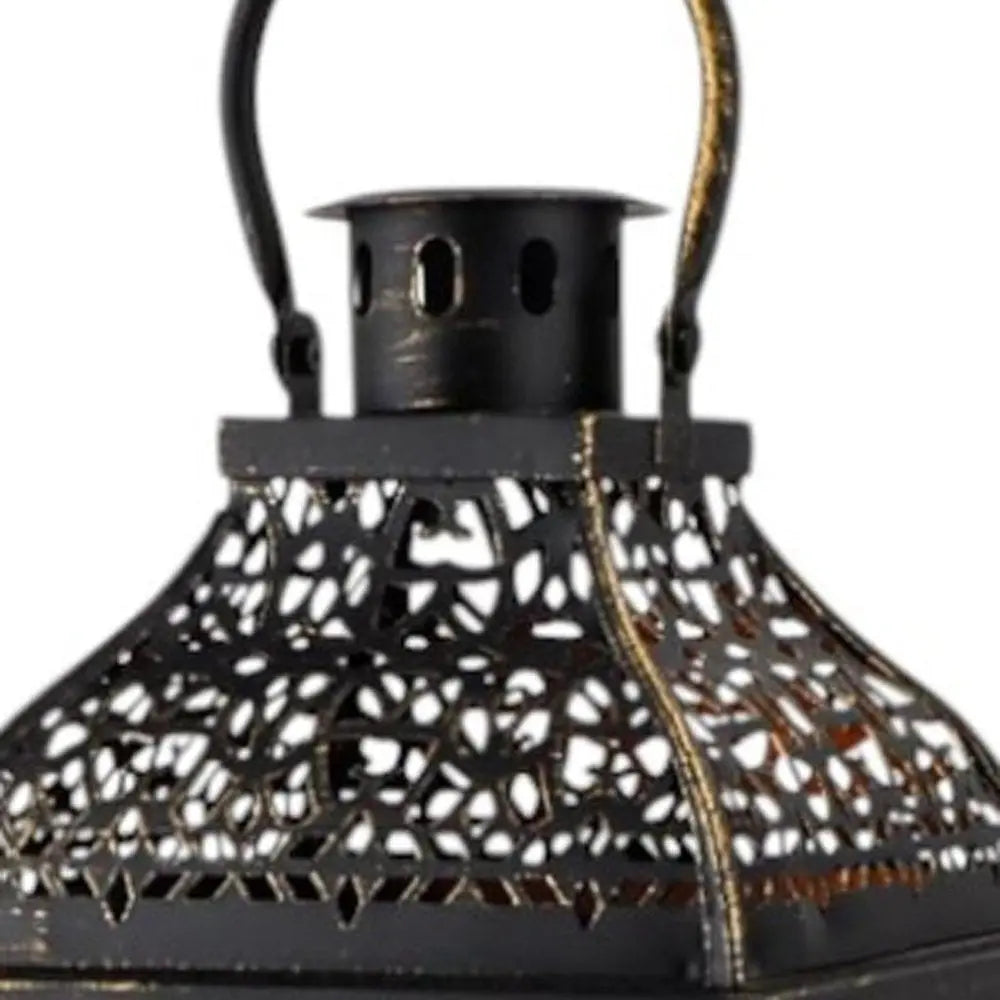 Set of Two Clear And Black Glass And Metal Tabletop Lantern Candle Holders