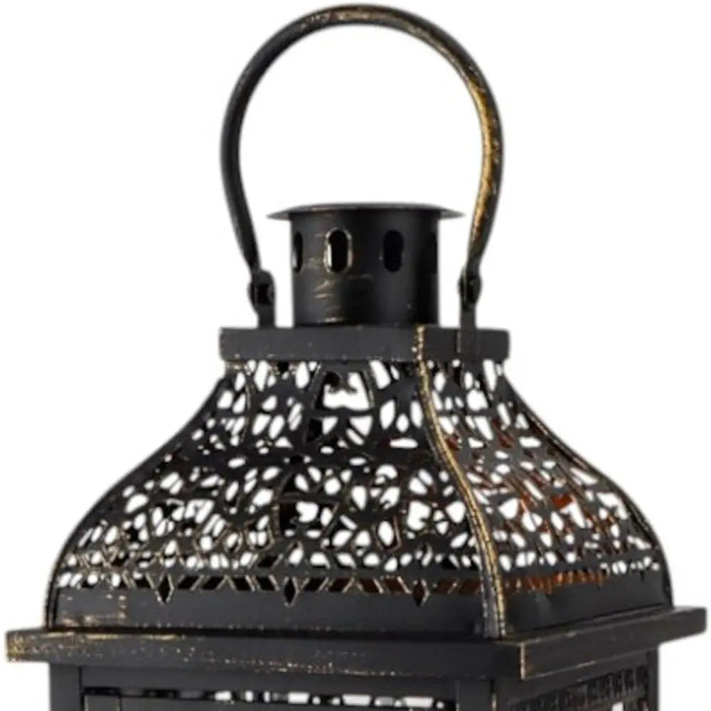 Set of Two Clear And Black Glass And Metal Tabletop Lantern Candle Holders