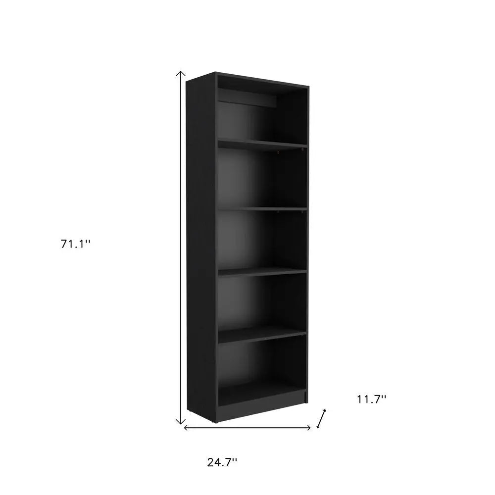 71" Black Five Tier Bookcase - NOBLE HOME INTERIORS
