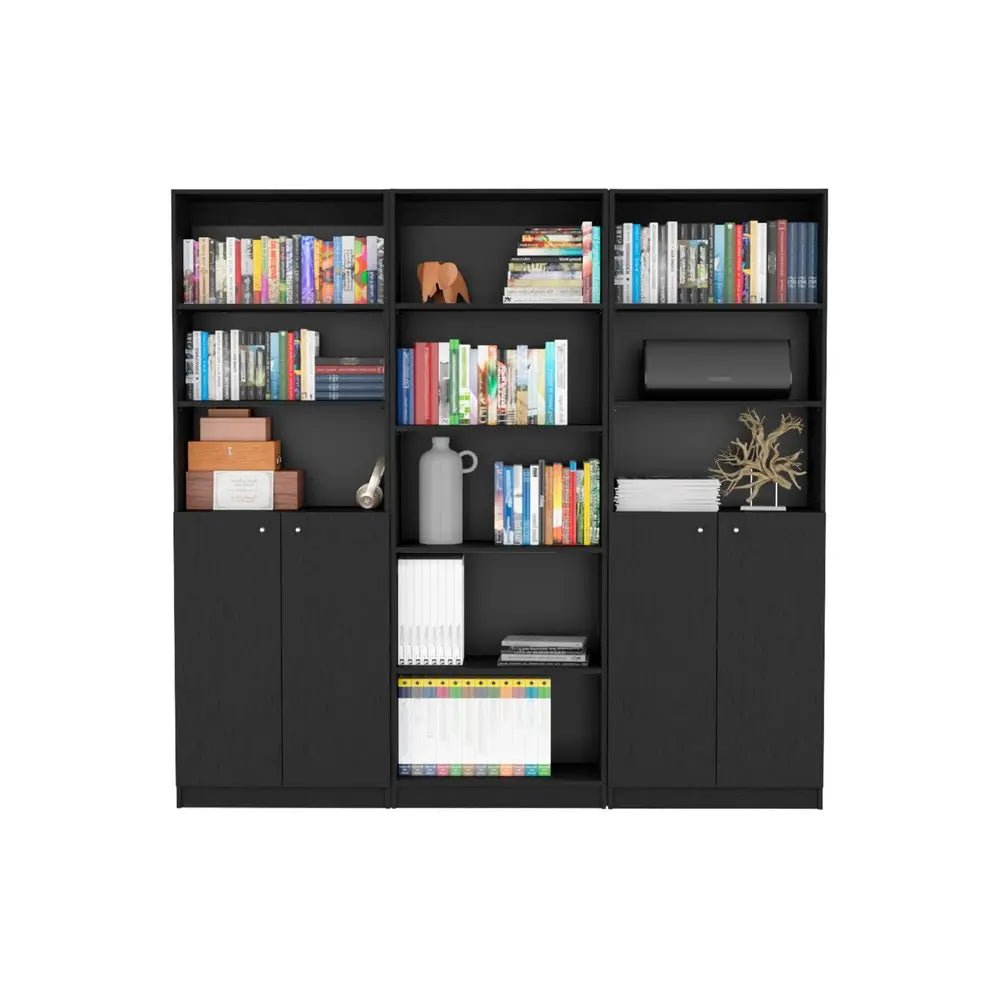 71" Black Five Tier Bookcase with Four Doors - NOBLE HOME INTERIORS