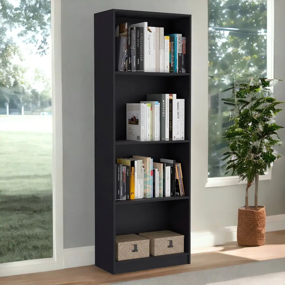 71" Black Five Tier Bookcase with Four doors - NOBLE HOME INTERIORS
