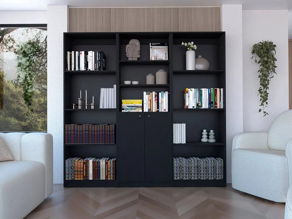 71" Black Five Tier Bookcase with Two doors - NOBLE HOME INTERIORS