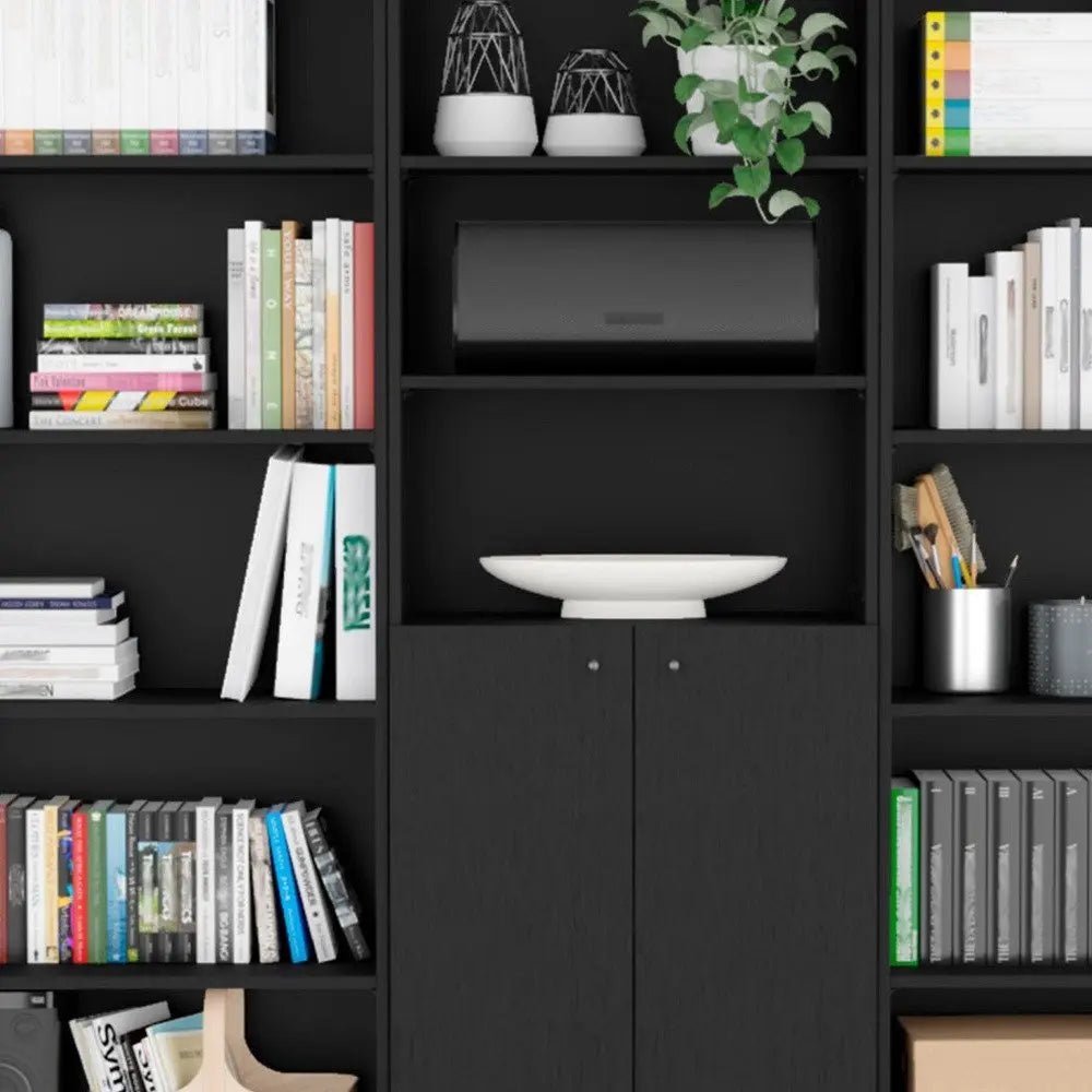 71" Black Five Tier Bookcase with Two doors - NOBLE HOME INTERIORS