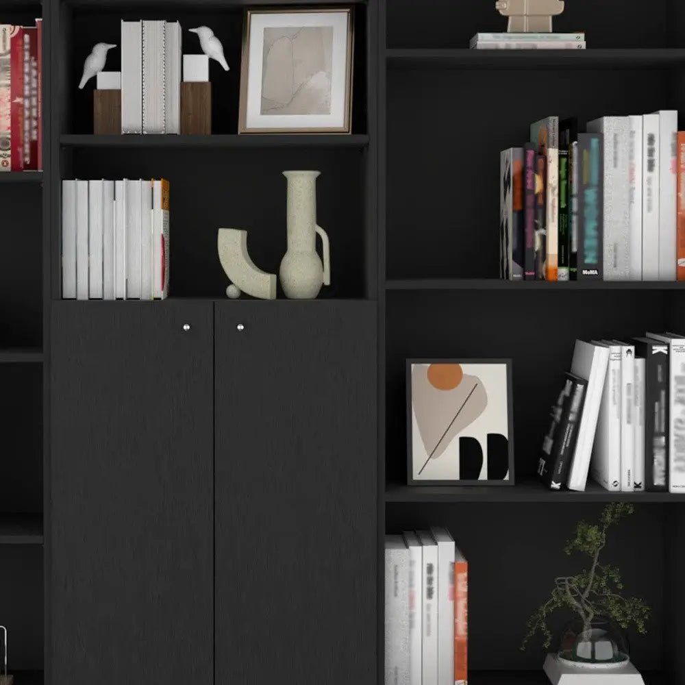 71" Black Five Tier Bookcase with Two doors - NOBLE HOME INTERIORS