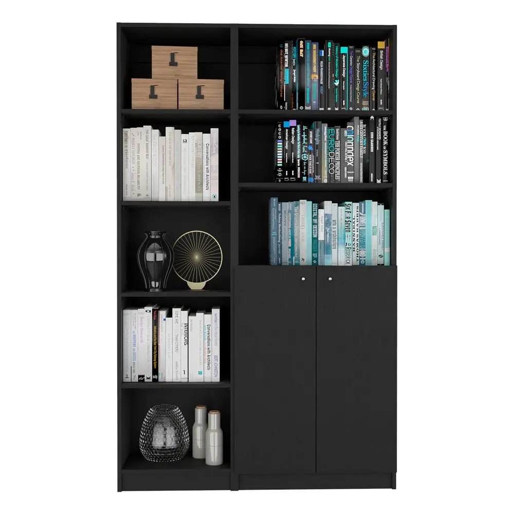 71" Black Five Tier Bookcase with Two doors - NOBLE HOME INTERIORS