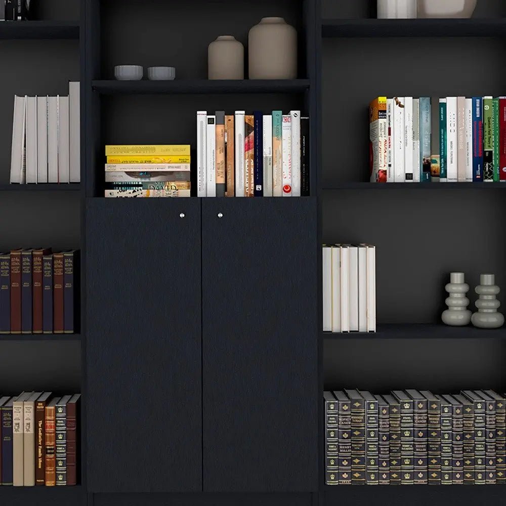 71" Black Five Tier Bookcase with Two doors - NOBLE HOME INTERIORS