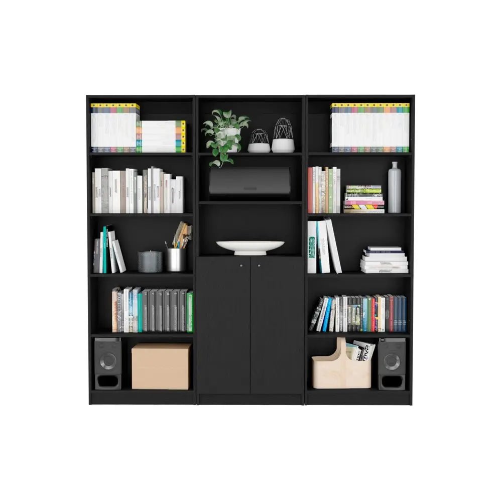 71" Black Five Tier Bookcase with Two doors - NOBLE HOME INTERIORS