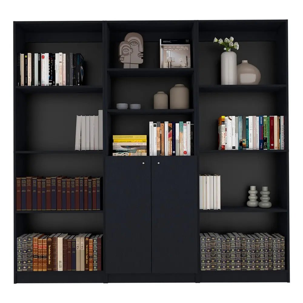 71" Black Five Tier Bookcase with Two doors - NOBLE HOME INTERIORS