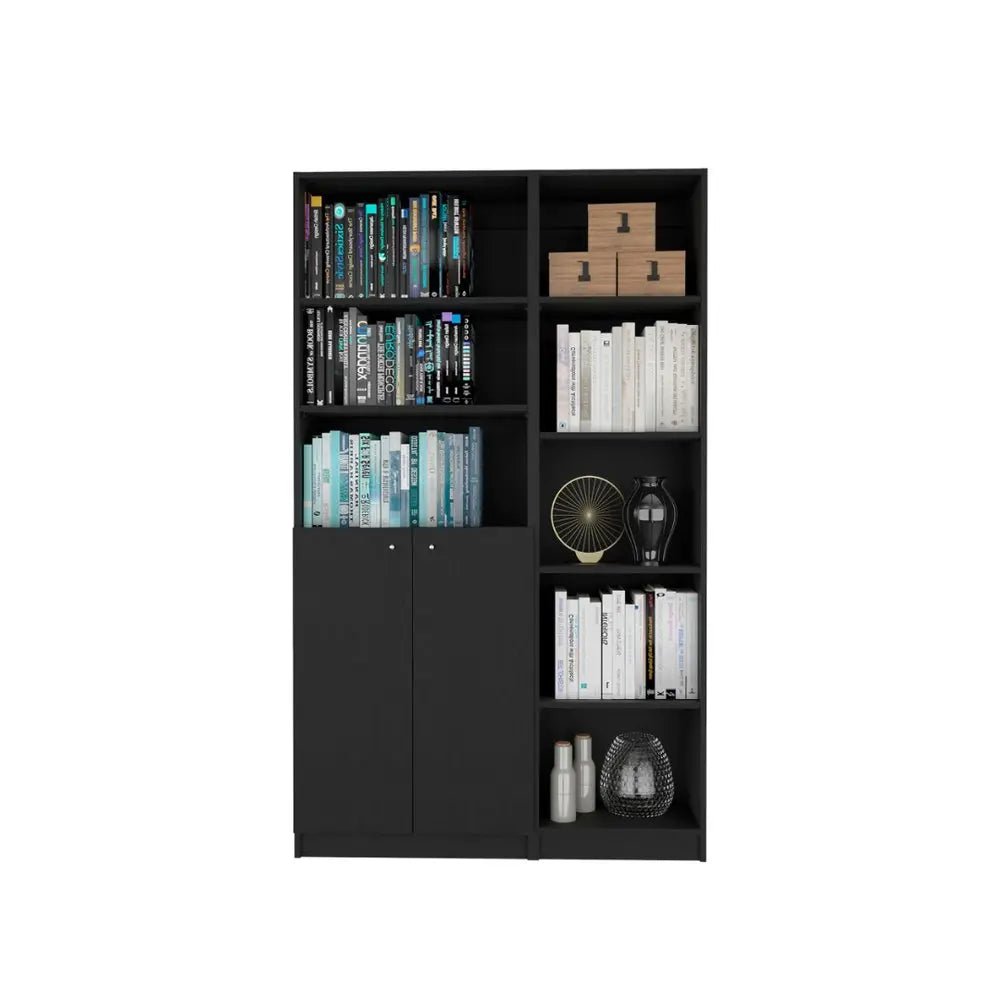 71" Black Five Tier Bookcase with Two doors - NOBLE HOME INTERIORS