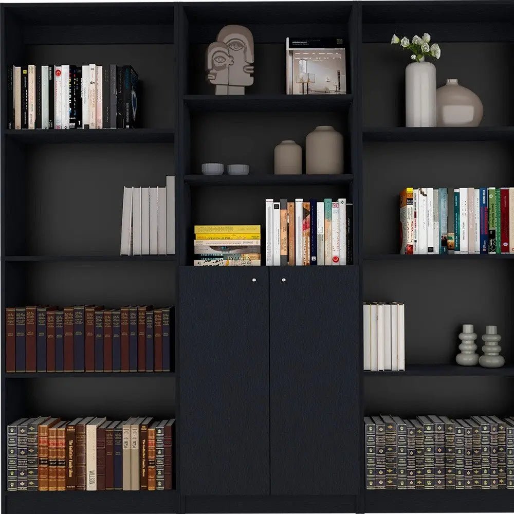 71" Black Five Tier Bookcase with Two doors - NOBLE HOME INTERIORS
