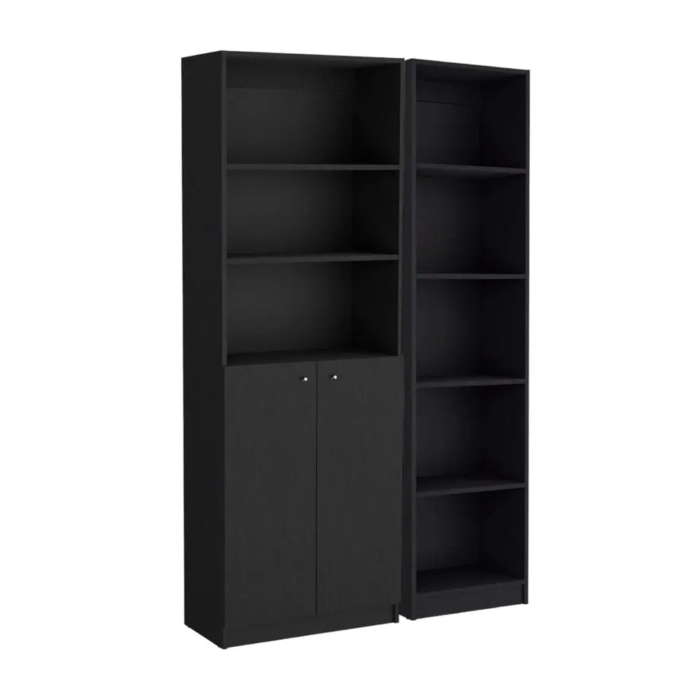 71" Black Five Tier Bookcase with Two doors - NOBLE HOME INTERIORS