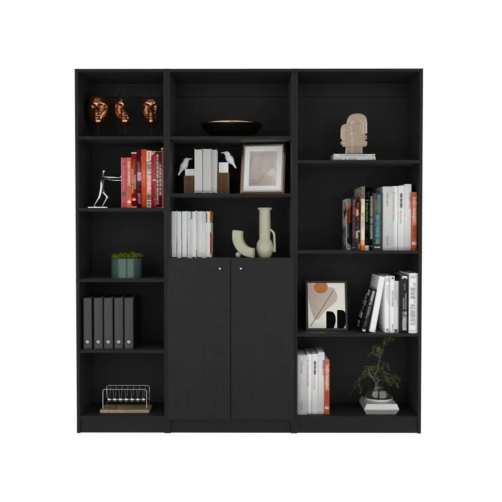 71" Black Five Tier Bookcase with Two doors - NOBLE HOME INTERIORS