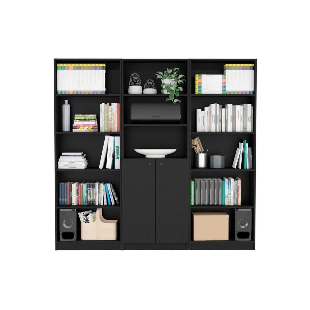 71" Black Five Tier Bookcase with Two doors - NOBLE HOME INTERIORS