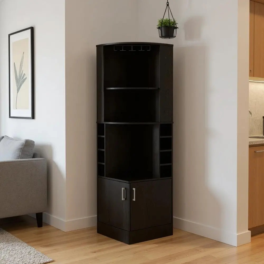 71" Black Wood Corner Bar Cabinet With Two Doors - NOVA HOME FURNITURE
