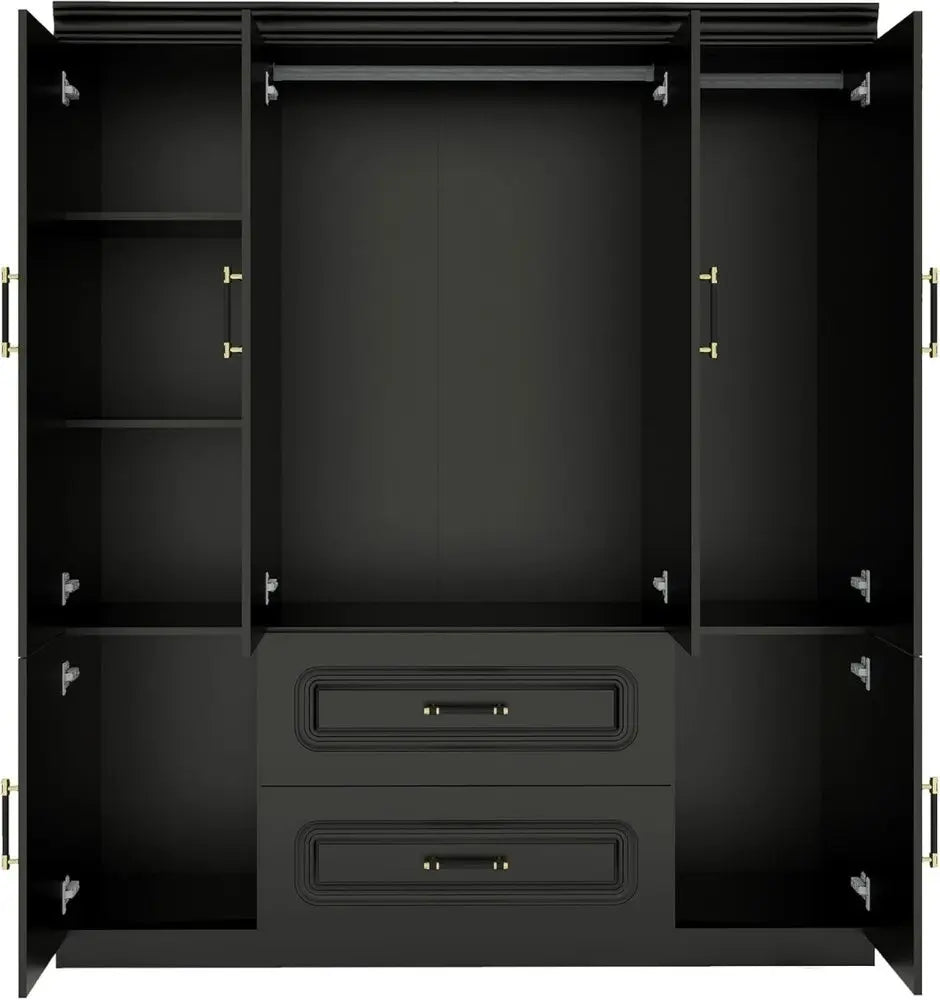 71" Black Wood Six Door Two Drawer Combo Dresser - NOBLE HOME INTERIORS