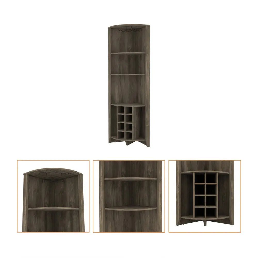 71" Dark Brown Wood Corner Bar Cabinet - NOBLE HOME INTERIORS
