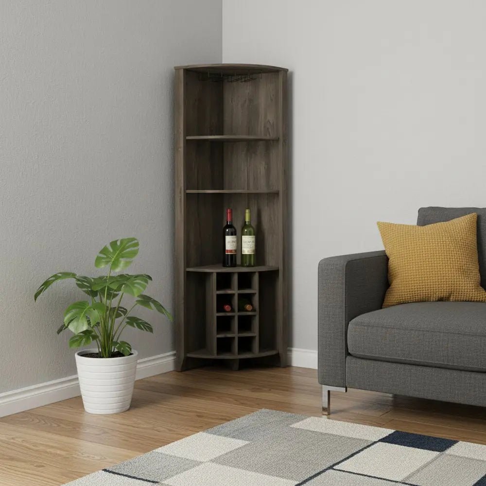 71" Dark Brown Wood Corner Bar Cabinet - NOBLE HOME INTERIORS