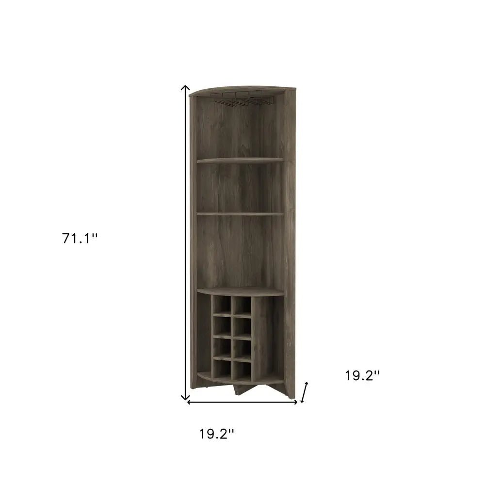 71" Dark Brown Wood Corner Bar Cabinet - NOBLE HOME INTERIORS