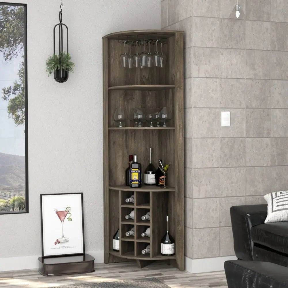 71" Dark Brown Wood Corner Bar Cabinet - NOBLE HOME INTERIORS