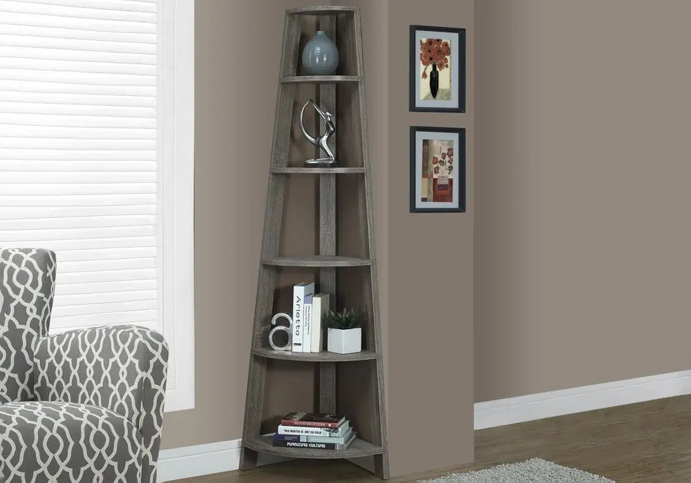 71" Espresso Wood Five Tier Corner Bookcase - NOBLE HOME INTERIORS