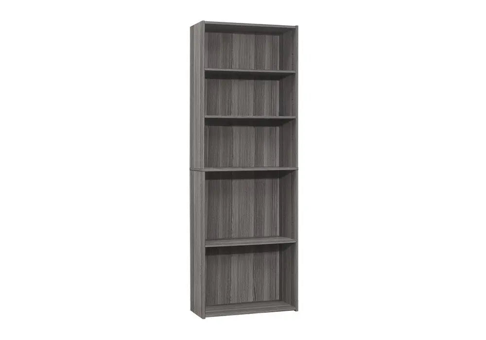 71" Gray Wood Adjustable Five Tier Bookcase - NOBLE HOME INTERIORS