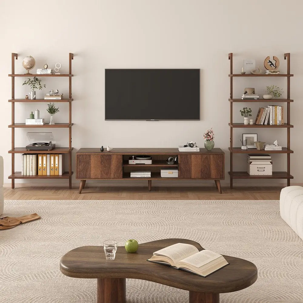 71" Light Brown Wood Adjustable Five Tier Etagere Bookcase - NOBLE HOME INTERIORS