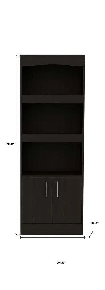 71" Light Gray Wood Three Tier Bookcase with Two Doors - NOBLE HOME INTERIORS