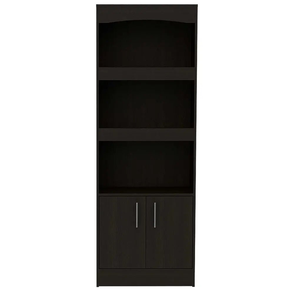 71" Light Gray Wood Three Tier Bookcase with Two Doors - NOBLE HOME INTERIORS