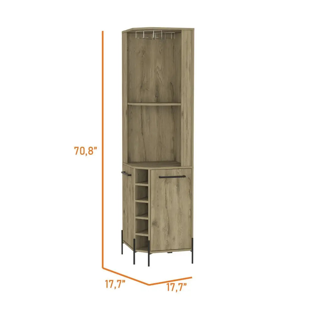 71" Natural Wood Corner Bar Cabinet With Two Doors - NOVA HOME FURNITURE