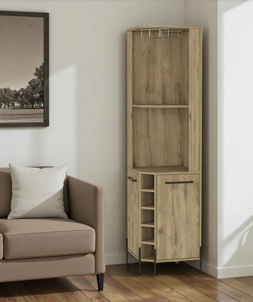 71" Natural Wood Corner Bar Cabinet With Two Doors - NOVA HOME FURNITURE