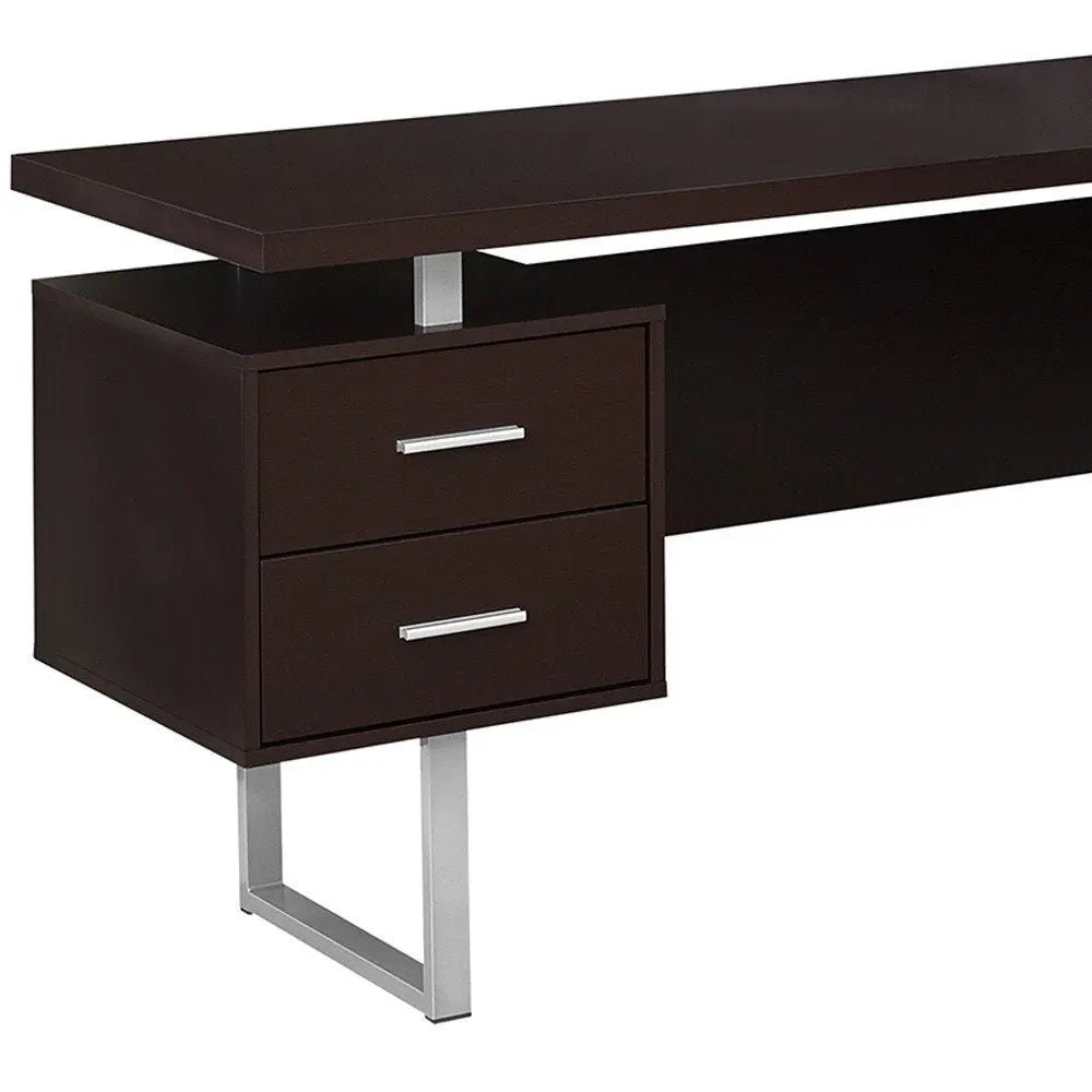 71" Taupe and Silver L Shape Computer Desk With Three Drawers - NOBLE HOME INTERIORS