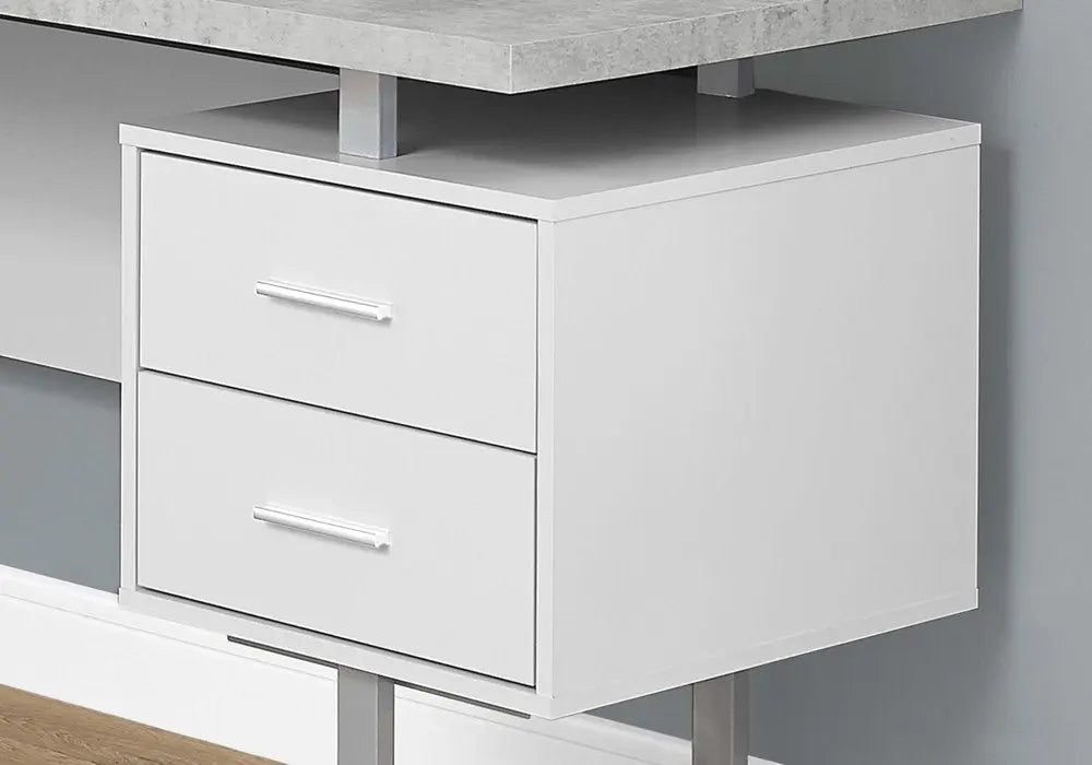 71" Taupe and Silver L Shape Computer Desk With Three Drawers - NOBLE HOME INTERIORS