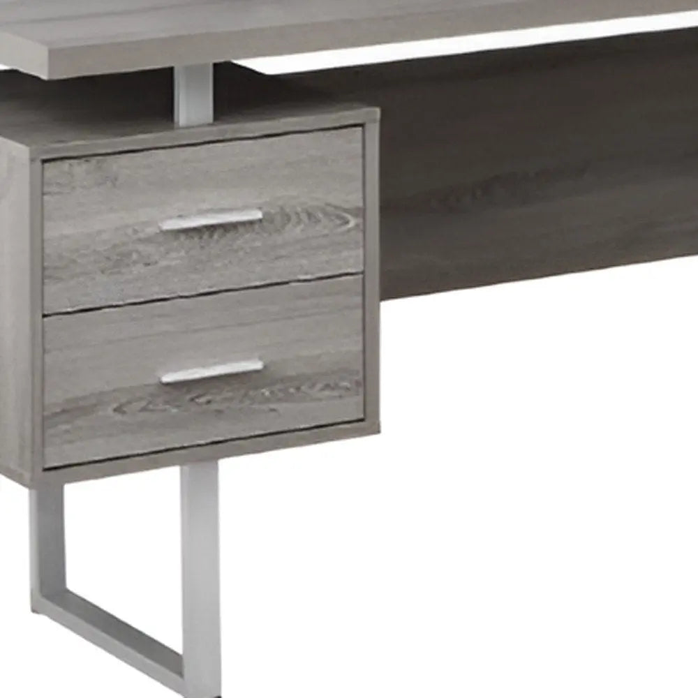 71" Taupe and Silver L Shape Computer Desk With Three Drawers - NOBLE HOME INTERIORS