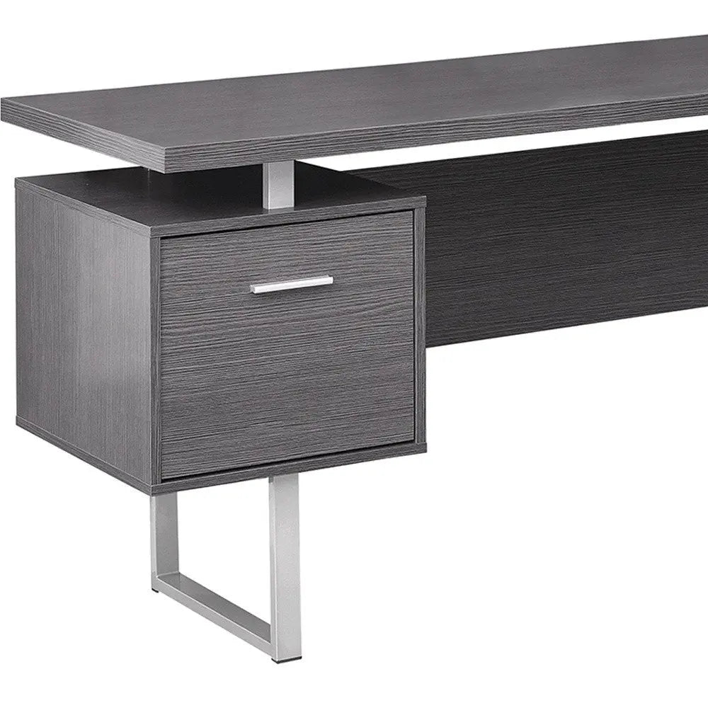 71" Taupe and Silver L Shape Computer Desk With Three Drawers - NOBLE HOME INTERIORS