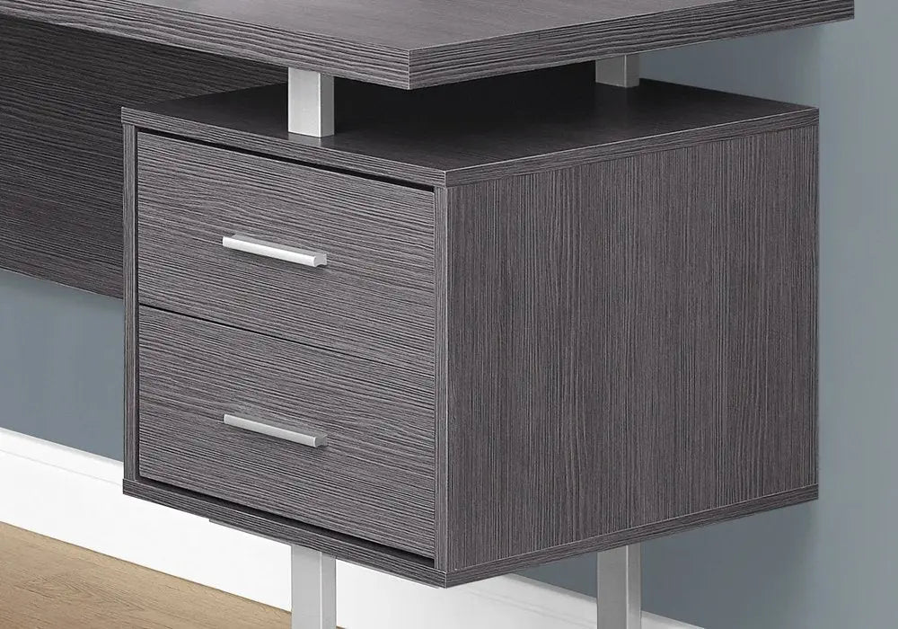 71" Taupe and Silver L Shape Computer Desk With Three Drawers - NOBLE HOME INTERIORS