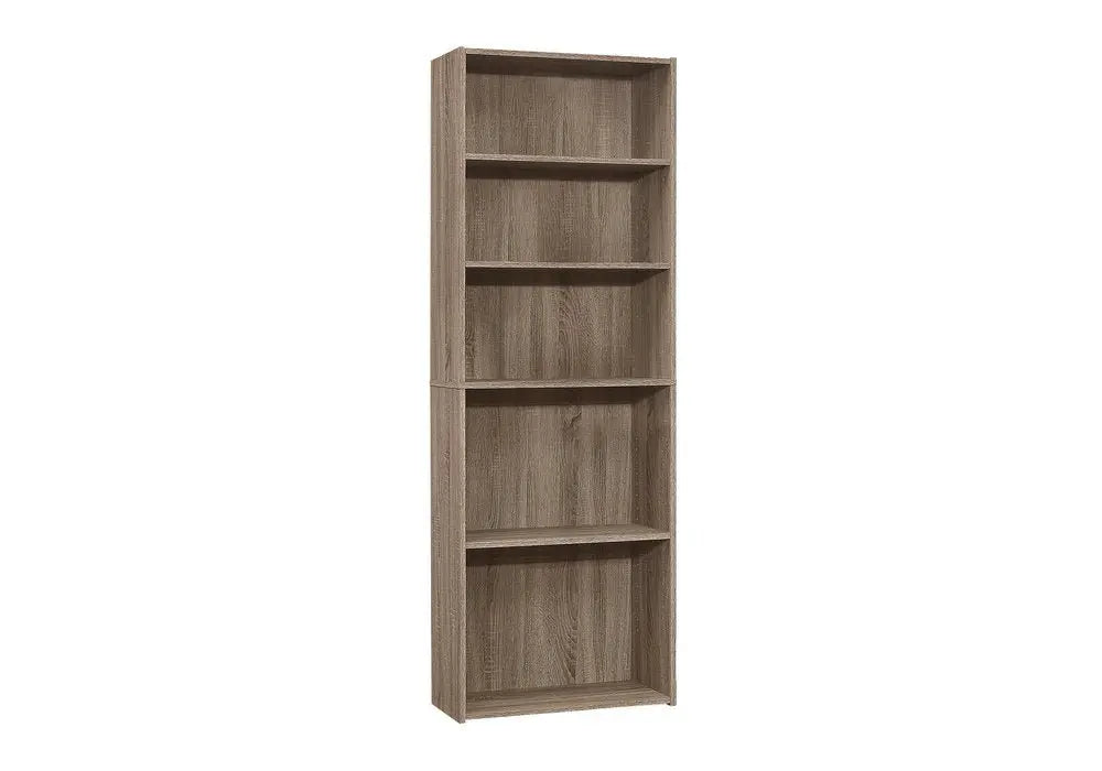 71" Taupe Distressed Wood Adjustable Five Tier Bookcase - NOBLE HOME INTERIORS