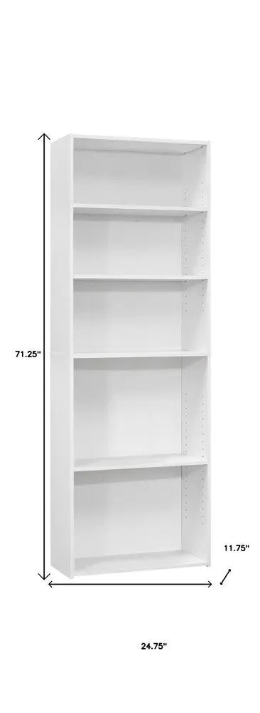 71" White Wood Adjustable Five Tier Bookcase - NOBLE HOME INTERIORS