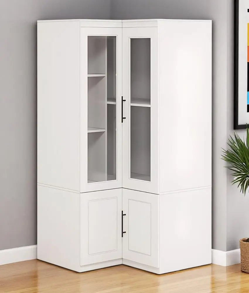 71" White Wood Four Door Corner Combo Dresser - NOBLE HOME INTERIORS