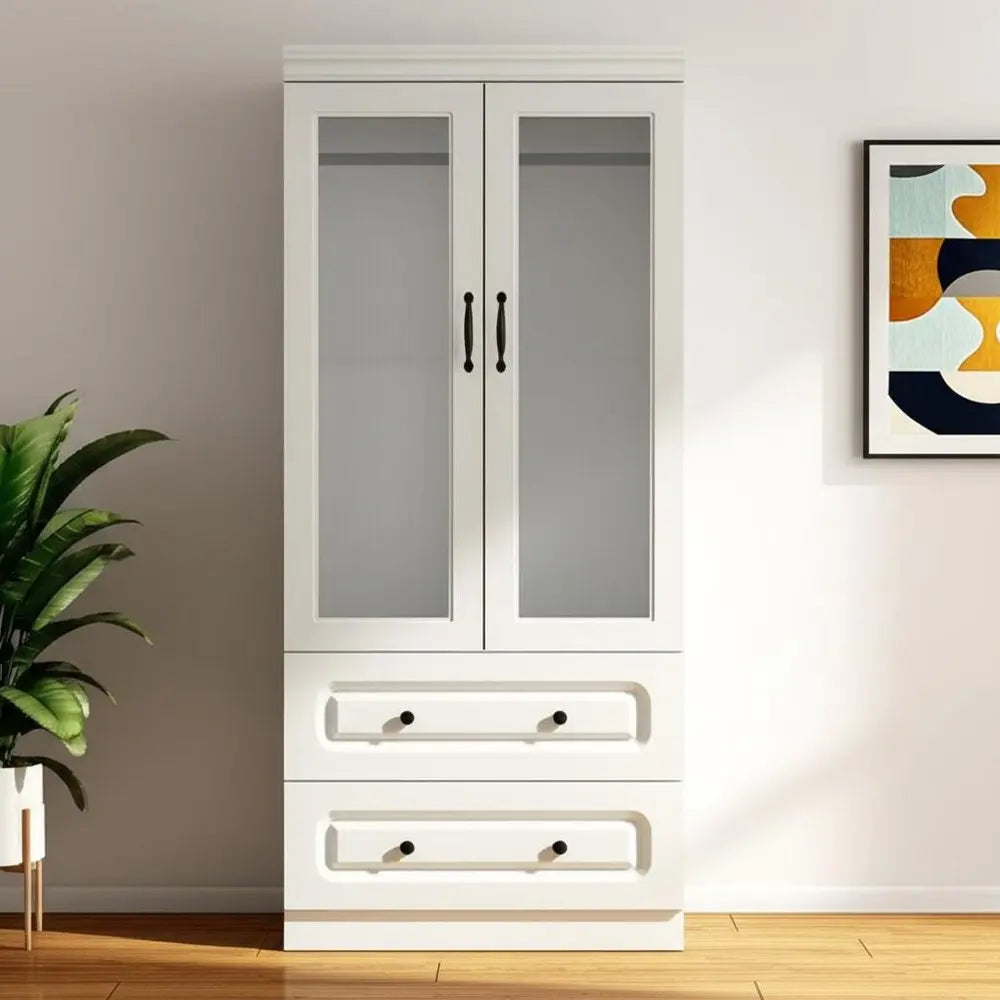 71" White Wood Two Door Two Drawer Combo Dresser - NOBLE HOME INTERIORS